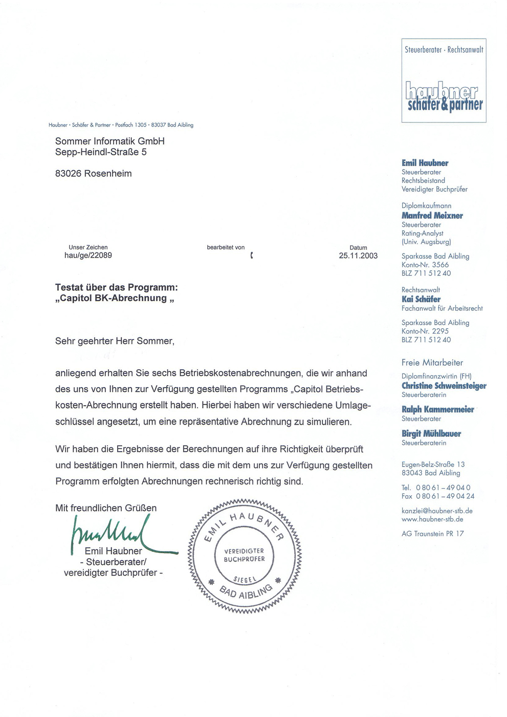 Testat_Capitol_Betriebskostenabrechnung WINISO® Funktion Übersicht